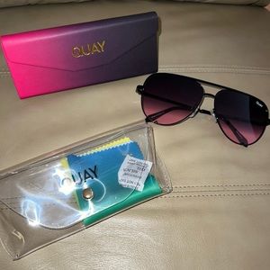 QUAY Australia High Key Black/Pink Aviator Sunglasses